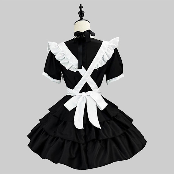 Dame Sort Hvid Stuepige Forklæde Fancy Dress Cosplay Kostume S