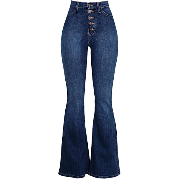 Damjeans Hög Midja Vida Ben Denim Jeans Tonårstjejer Utsvängda Jeans Stretch Höftjeans Bootcut Boyfriend Jeans Baggy Jeans Casual Byxor (L)