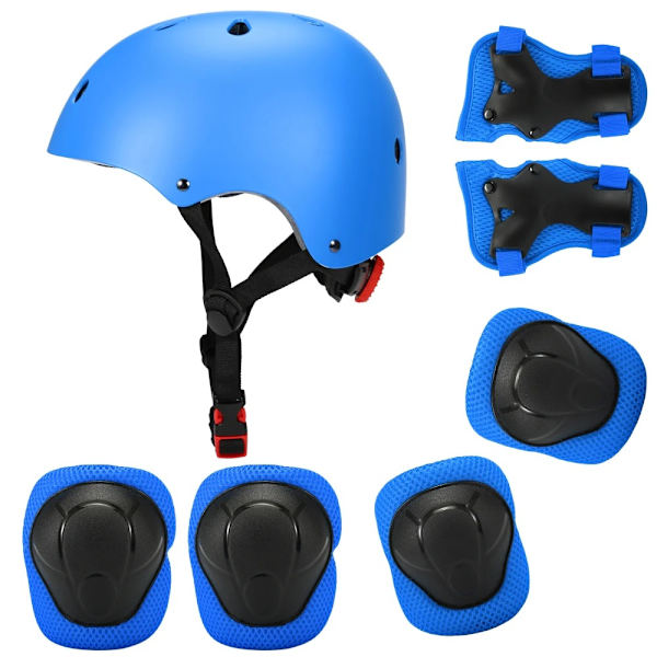 Justerbart hjälm- och skyddsset för barn, knäskydd, armbågsskydd, handledsskydd för Scooter SO Azul