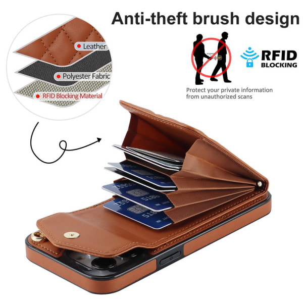 Pung Etui med Kortholder Quiltet Etui til iPhone 15/14/13Pro Max Brun iPhone15