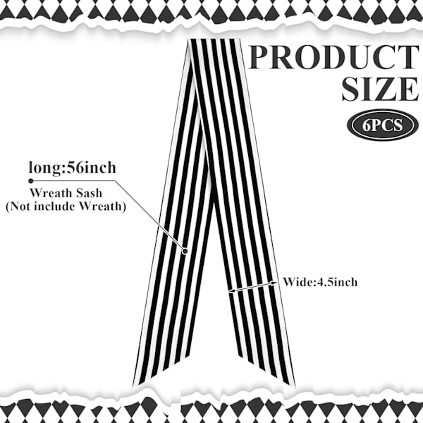 XunYee 6 st Kransband för ytterdörr Svart och vitt kransband för broderi Monogram Girlang Dekor Tillbehör Bröllopsfest Gård Inomhus Utomhus black and white