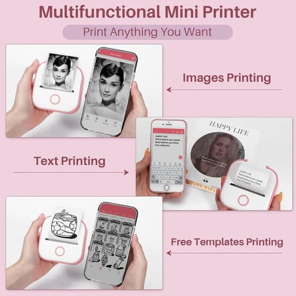 1 termisk skrivare, bärbar, bläckfri, Bluetooth, för studier, scrapbooking.