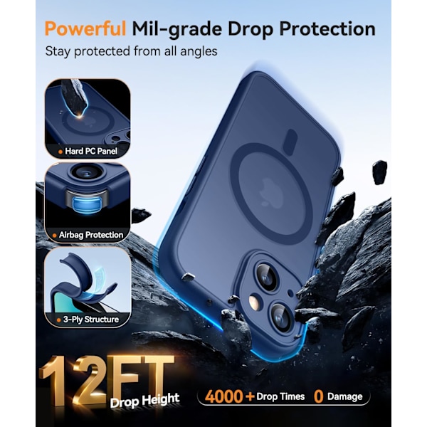 Magnetiskt skal för iPhone 16 Pro Max med fullständigt kameraskydd [Kompatibelt med MagSafe] [Transparent matt] Skyddande mobilskal, Deep Blu Purple Deep Blue iPhone 13