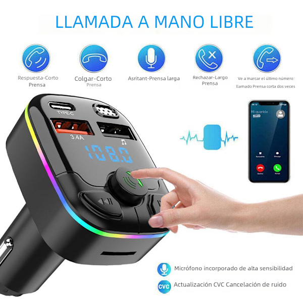 Bluetooth FM-lähetin handsfree autoon, radiomodulaattori, MP3-soitin, kaksois-USB, superlataussovitin