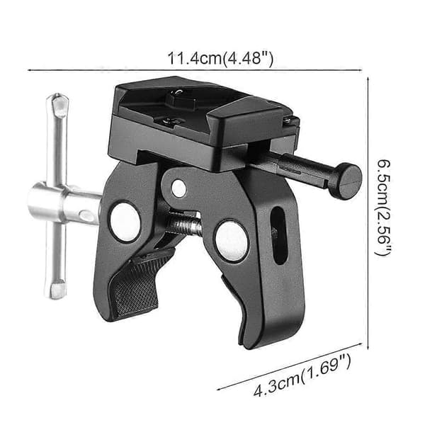 V-Mount batteriadapter med klemme til montering på lysstativstativ til V-Mount batteri til lysstativ eller stativ Black