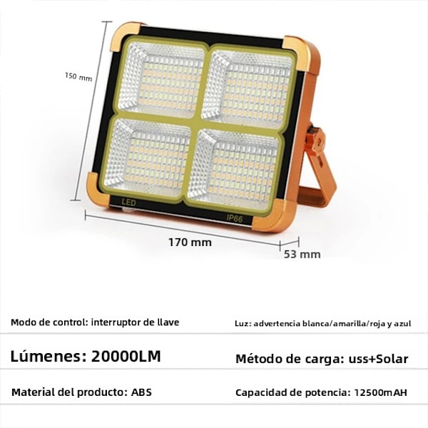 Solcellelamper Udendørs Genopladelig Solcelleprojektør LED Reflektor Spotlight Genopladelig Projektør Byggepladslampe 20000LM