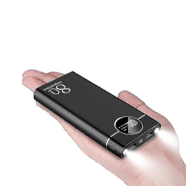80000mah Bærbar Powerbank med LED-lys og Digitalt Display black