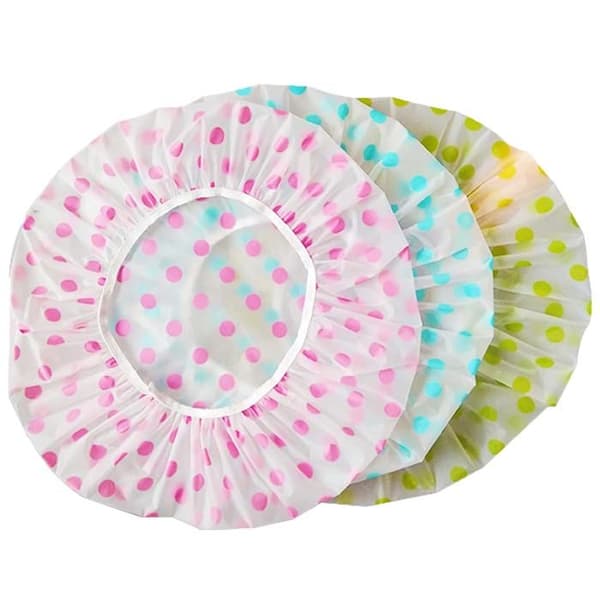 Sæt med 3 badehætter, EVA-plast, blomsterprint, elastisk blondebånd, til brusebad og spa.