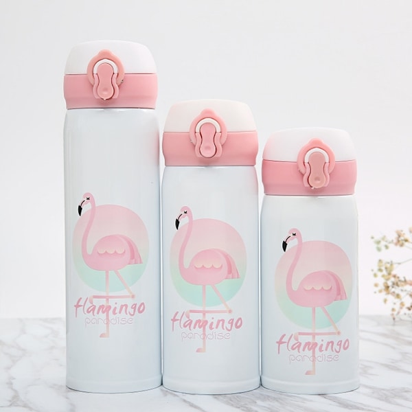 Söt Flamingo Mönster Termisk Isolering Vattenflaska Rostfritt Stål Läckagesäker Vakuumflaskor Studsande Lock Vakuumkopp Dricksartiklar 350ml