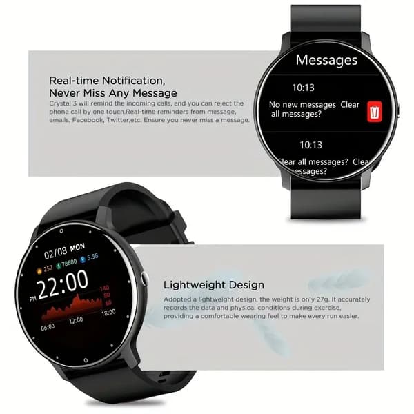 Smartklockor, Multifunktionell Sport Smartwatch för Män, Vattentät med Full Touch Screen för Android och iOS Amarillo