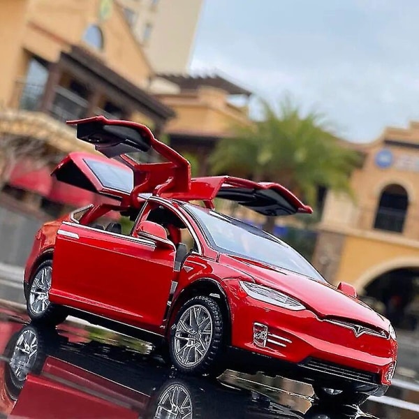 1:32 Tesla Model X Model S Legering Bilmodell Diecast Metal Simulering Leksaksfordon Bilmodell Ljud Ljussamling Barngåva Ingen låda model S red