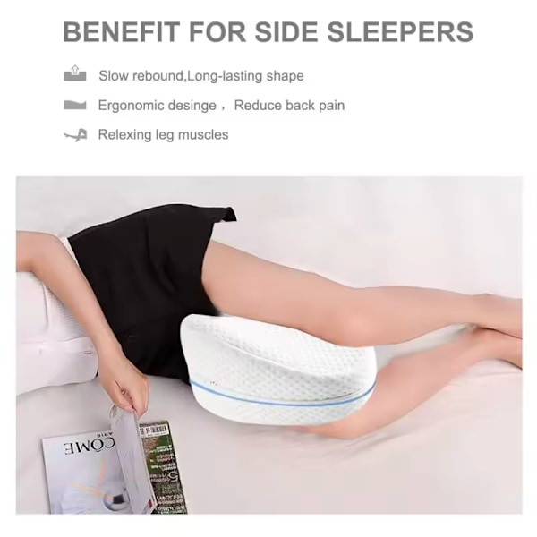 Ergonomisk ben- og knæpude viskoelastisk pude bedre hvile lindrer søvn frigiver træthed vaskbart betræk meget åndbart frisk og tørt. 2 PCS