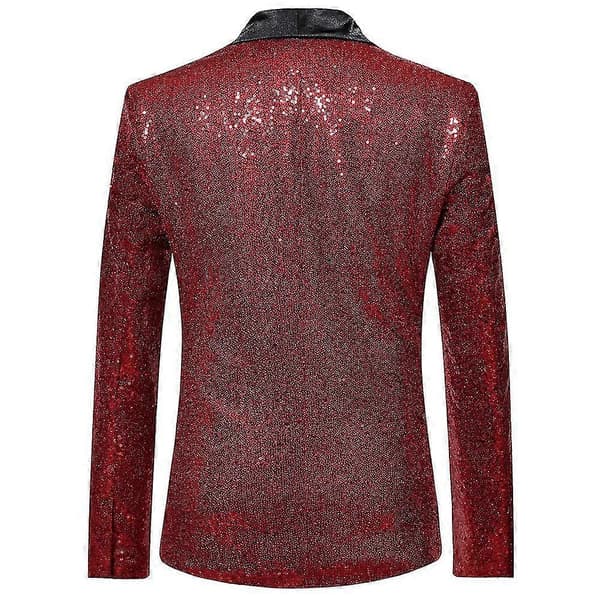 Herr Mode Paljett Casual Blazer Bröllopsfest Kostym Jacka Wine Red S