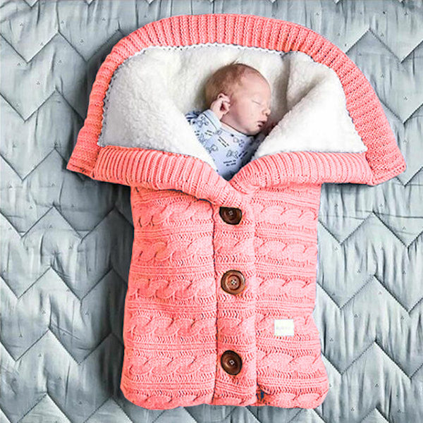Sovsäck för bebis, foder av konstgjord kashmir för barn, nyfödd inlindning, filt för barnvagn Light Pink