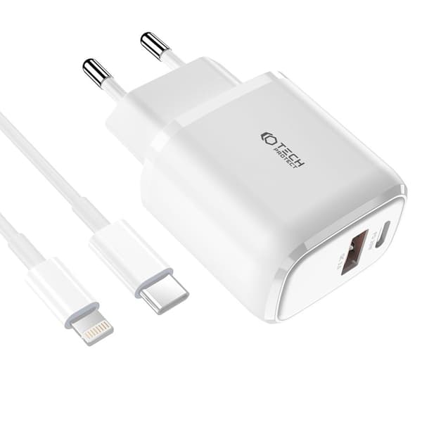 Tech-Protect 20W Væglader PD Inkl. USB-C - Lightning Kabel Hvid 90