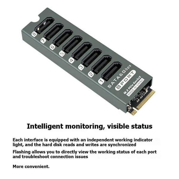 8-ports SATA 3.0 udvidelseskort til M.2 PCIe-slots Højhastigheds 6 Gbps RAID-controller til datacentre og arbejdsstationer
