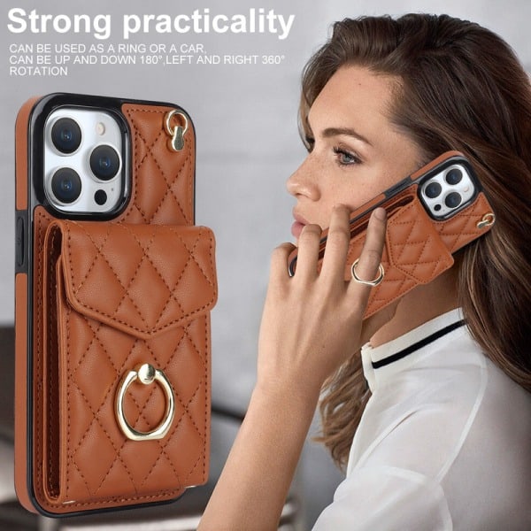 Pung Etui med Kortholder Quiltet Etui til iPhone 15/14/13Pro Max Brun iPhone15