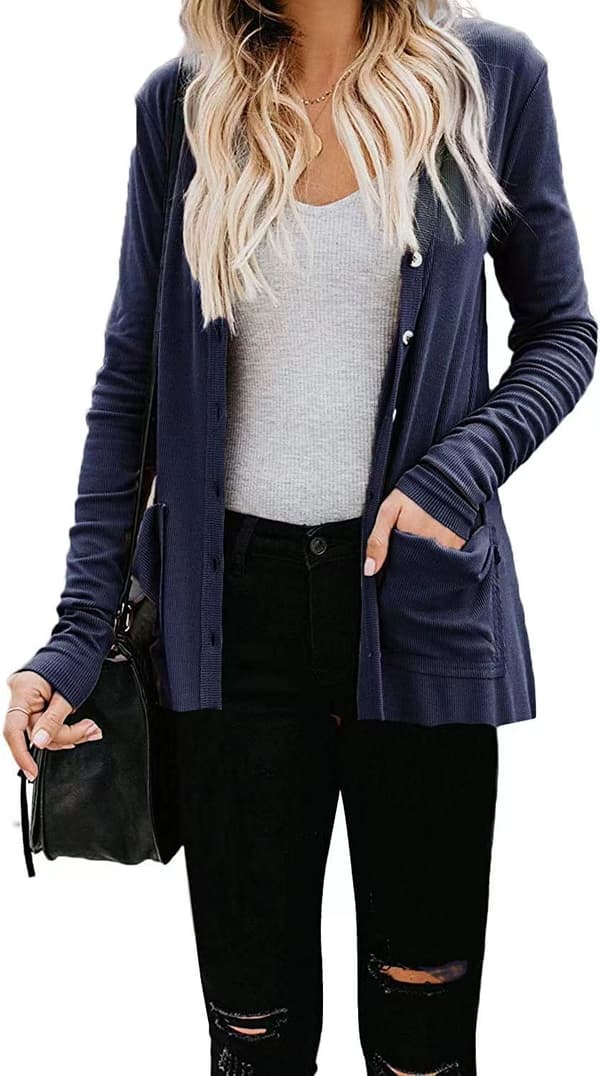 Women's Cardigans, Button Down, Solid Color, Knit, Loose Cardigans with Pockets, XL