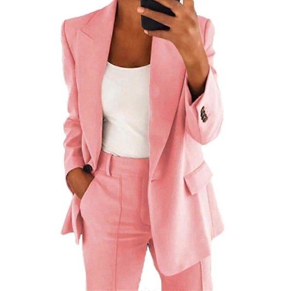 Dam Blazer Jacka Enkel Långärmad Kontor Kavaj Kostym Casual Kappa Jacka Ytterkläder Flera Storlekar Tillgängliga Black S