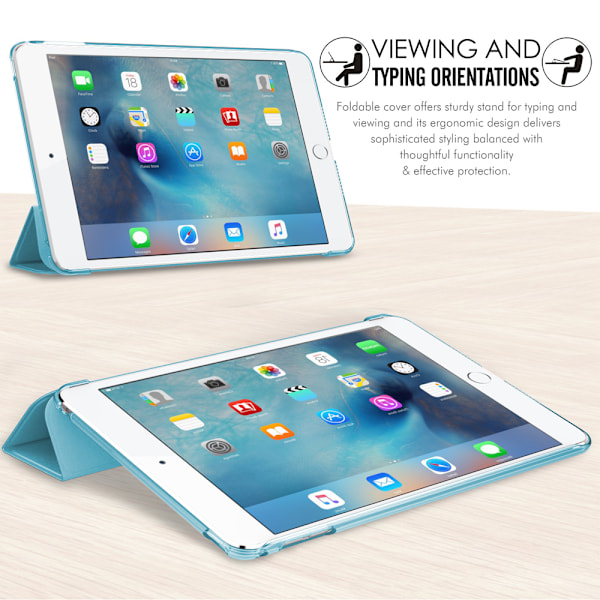 - Slankt, let Smart Case Stand Cover med Transparent Mat Bagside og Auto Vågn/Sov Funktion - Blå