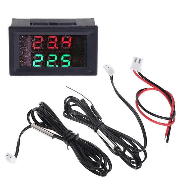 Digital termometer DC4-28V Röd + Grön Dubbel med NTC Vattentät Metallsensor Temperatursensor Enkel att installera Black