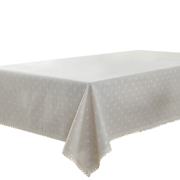 Bordsduk med prästkragemönster, storsäljare i linne och bomull med spetskant, rektangulär bordsduk för hem och hotell, textil White 140x140cm