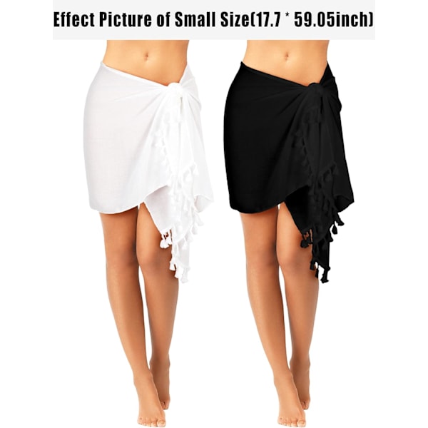 2 stycken Dam Strand Batik Lång Sarong Baddräkt Överdrag Omlott Pareo med Tofs för Kvinnor Flickor (Svart, Vit Medium)