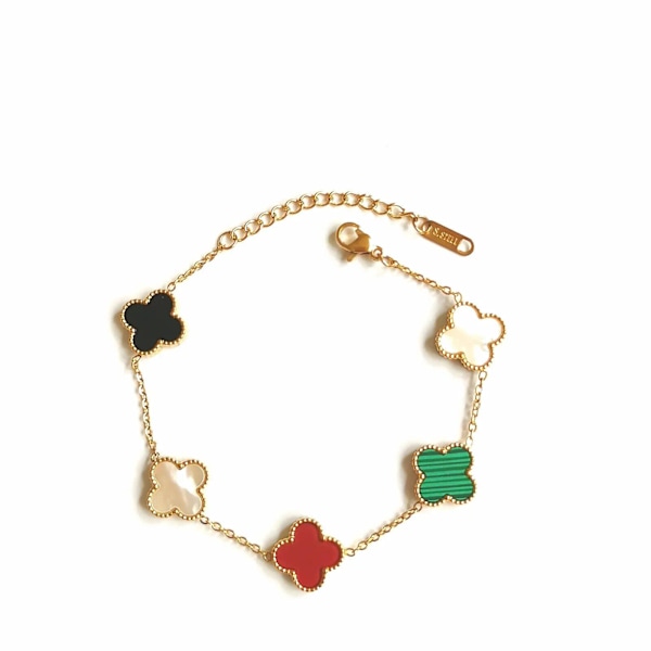 Firkløver armbånd, 18k guldbelagt rustfrit stål, dobbeltsidet aftermarket multicoloured