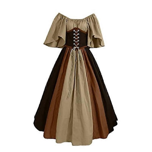 Keskiaikaiset vaatteet Naisten lyhythihaiset goottilaiset mekot Halloween-karnevaaliasu Retro-juhlamekot Brown S