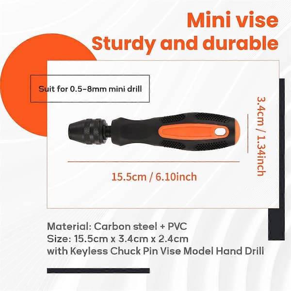 0,5-8 mm Mini Handborr med Nyckellös Chuck Stift Skruvstäd Modell Handborr