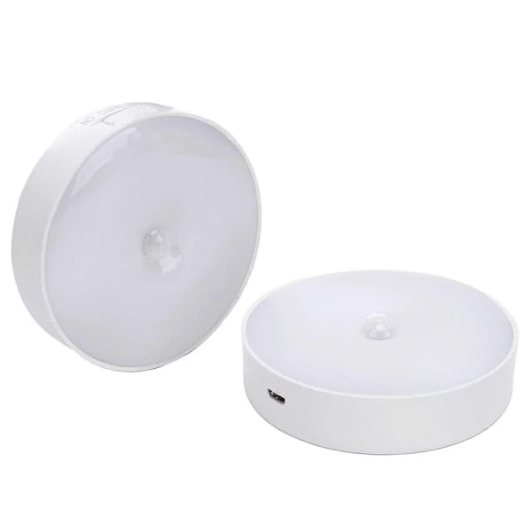 2 stk. LED bevegelsessensorlys USB Oppladbare Multifunksjon Runde Små Bevegelsessensorlys for Innendørs Hjemmeskap YMHC
