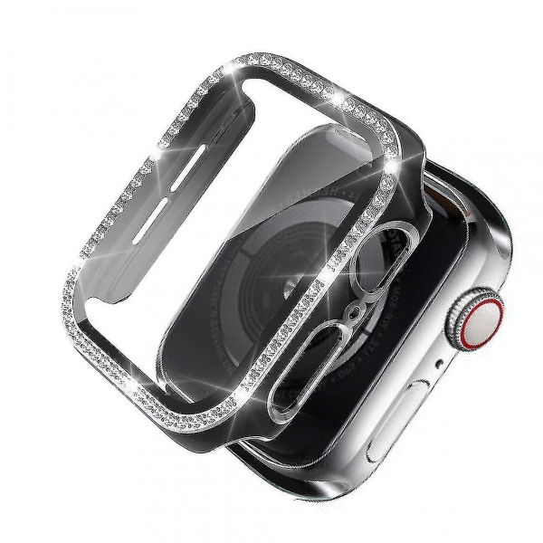 Svart/silver Tpu- case med galvaniserad kristallram för Apple Watch 4
