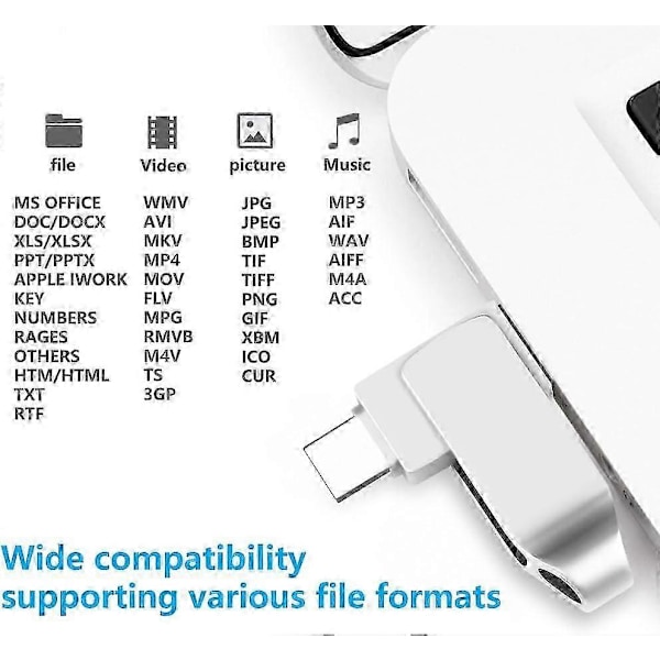 128GB USB Type-C Flash Drive Telefon Foto Stick USB C Thumb Drive Memory Stick Ekstern Datalagring til Android Telefon og Computere sølvfarvet