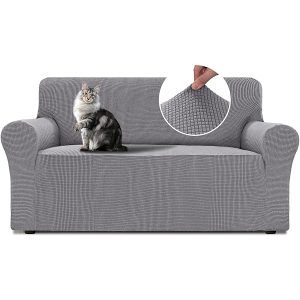 Justerbara 3- och 2-sits Sofföverdrag, Stretch Sofföverdrag, med Armstöd, Soffskydd, Jacquard Sofföverdrag, Halkfria Tvättbara, Ljusgrå Light Grey Large 2-seater (170-185 cm)