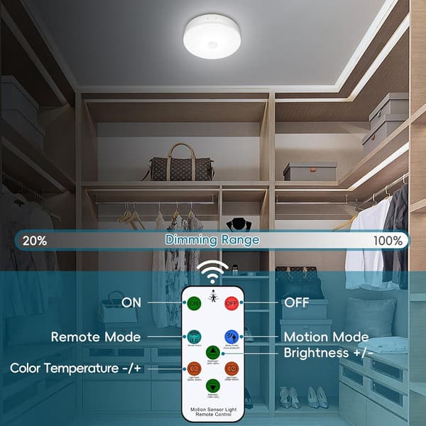 Rechargeable Ceiling Light with Motion Sensor and Remote Control, 7.4 inch, Wireless Ceiling Lamp, Battery Operated Cabinet Light, Motion Sensor, Battery Operated Lamp