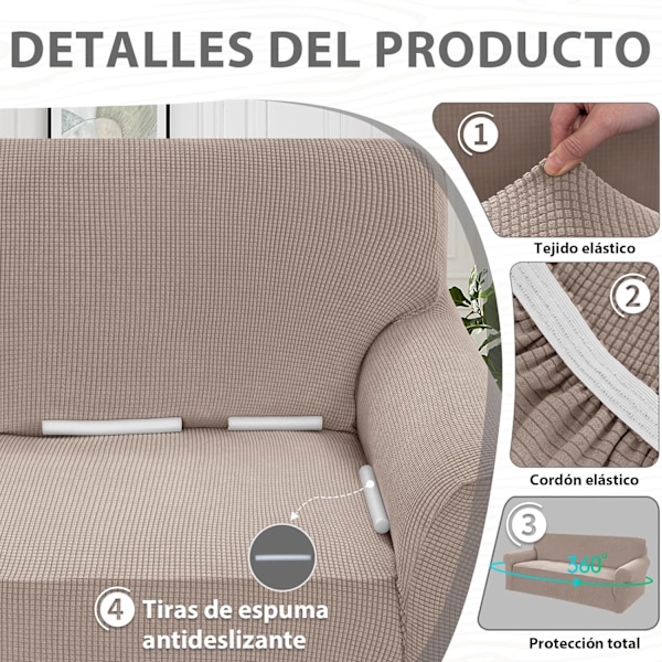 3-sits Sofföverdrag, Justerbara Överdrag, Stretch Sofföverdrag, med Armstöd, Soffskydd för Katter, Hundar och Husdjur, Khaki Khaki 3 seats (185-215 cm)