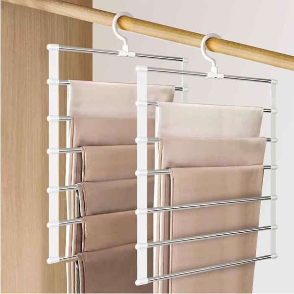2 stk. buksebøjle, 360° drejekrog, foldbar, rustfrit stål, ABS, til garderobe, kollegieværelse.