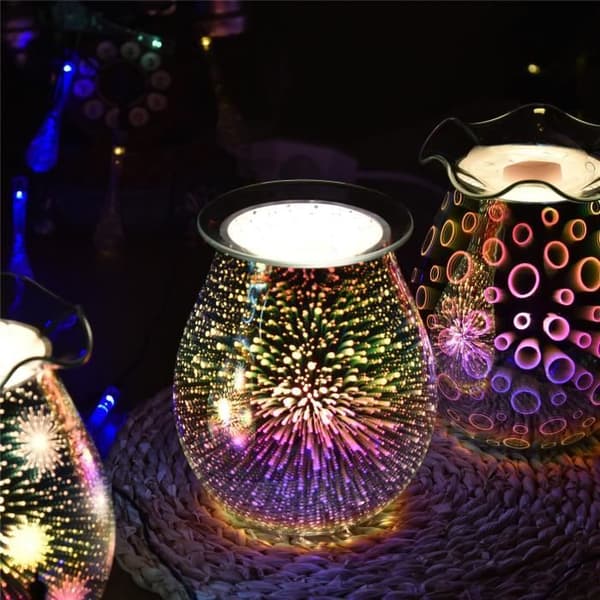 3D elektrisk glasdiffusor, aromatisk vaxbrännare, doftlampa, nattlampa, aromdiffusor