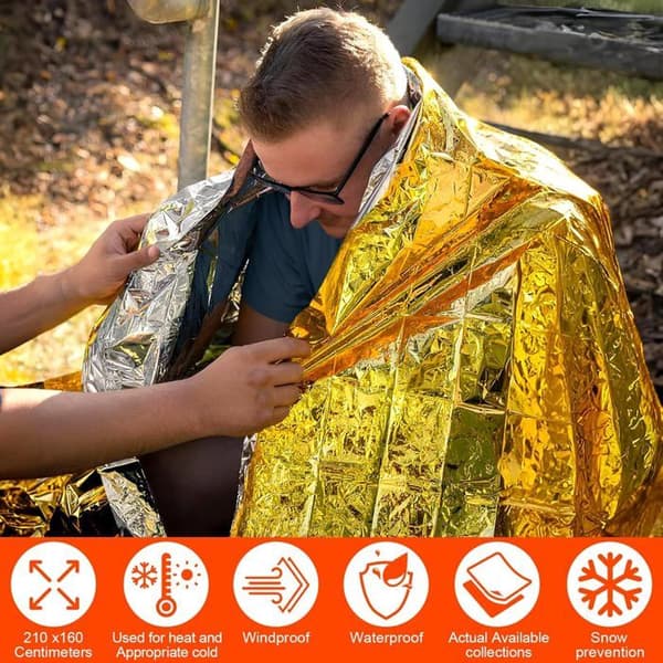 10 overlevelsespledd, termisk isolerende, gjenbrukbart, vanntett, for camping fotturer redning.