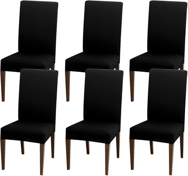 Hög Stretch, Avtagbart Tvättbart Överdrag för Bröllop på Hotellfester (6-pack, Svart)