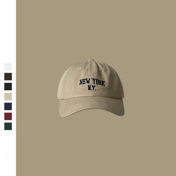 Basebollkepsar för män och kvinnor, justerbara, avslappnade, broderade amerikanska bomullssolhattar, unisex, enfärgade hattar Beige- NY