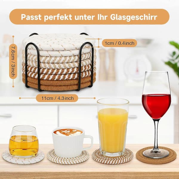 Coasters 8 pcs Drink Coasters, Round Coasters, Stylish and Durable Design
