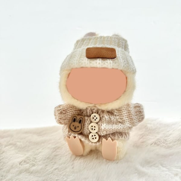 Kläder för Labubu (INGEN Docka), Hatt & Jumpsuit Set för 17cm Labubu Tillbehör Kostym Off-white