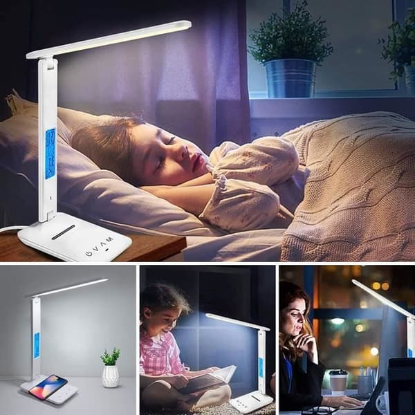 MAGICFOX LED Skrivebordslampe - Trådløs Lading - Justerbar Vinkel - 3 Lysmoduser - LCD-skjerm