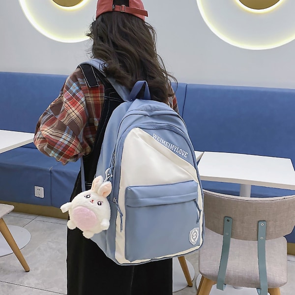 Kontrastfärg student skolväska Fräsch kontrastfärg ryggsäck för böcker Laptop tidningar Blue