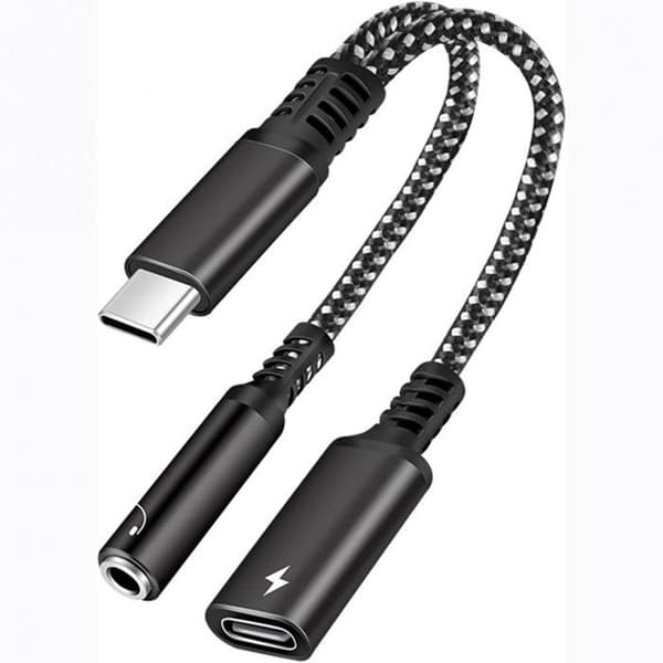 USB C til 3,5 mm jack-adapter, 2 i 1 med 60W PD hurtigopladning.