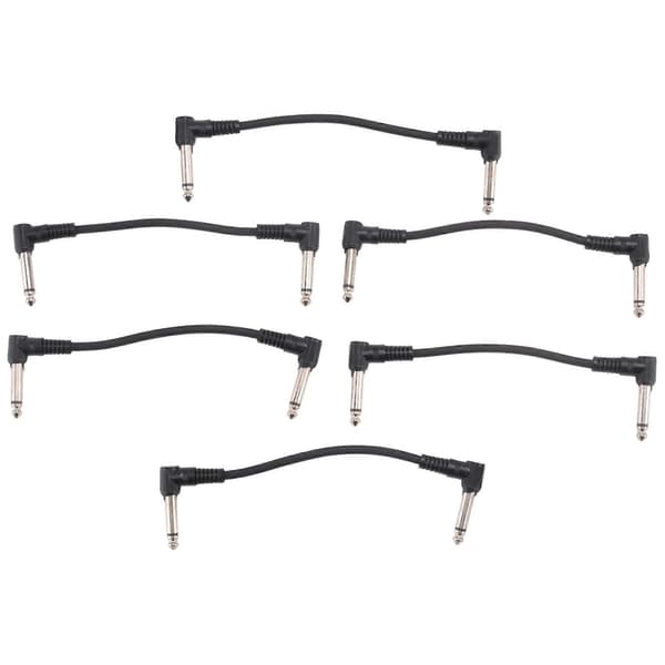 6 x elektriske guitar-kabler 15 cm 1/4 retvinklet effektpedal patchkabel sort