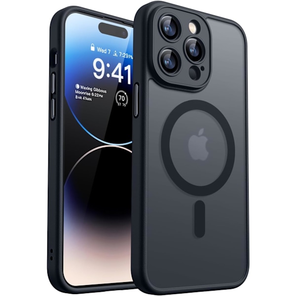 Magnetiskt skal för iPhone 16 Pro Max med fullständigt kameraskydd [Kompatibelt med MagSafe] [Transparent matt] Skyddande mobilskal, Lila Svart Black iPhone 14 Pro Max