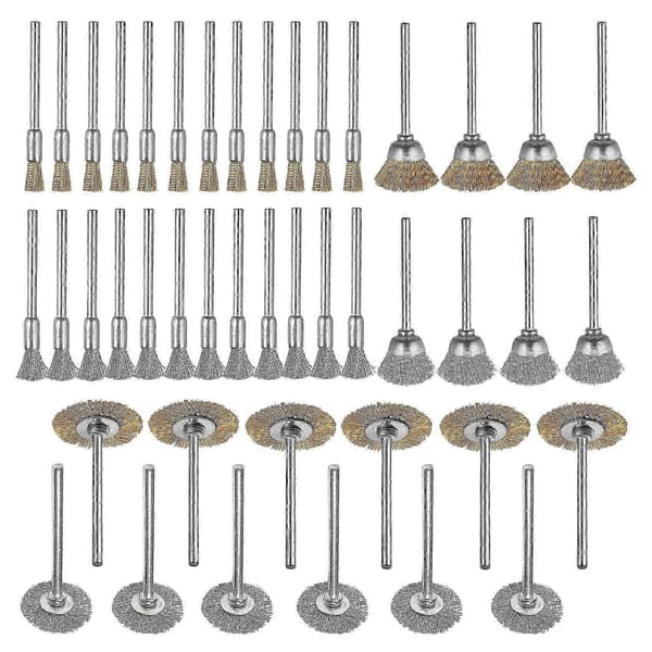 44 stk. Mini stålbørstehjul kop messing ståltrådsbørste sæt 1/8 tomme (3 mm) skaft til Power Dremel