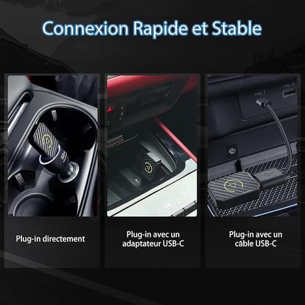 2-i-1 trådløs CarPlay-adapter, kablet til trådløs CarPlay-konverter, kompatibel med Android Auto